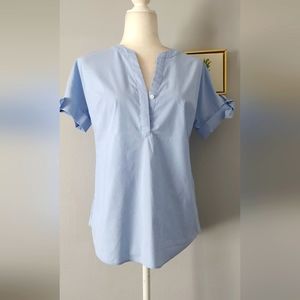 Blouse Talbots Sz XS Blue Short Sleeve V-neck Career Business Casual Womens